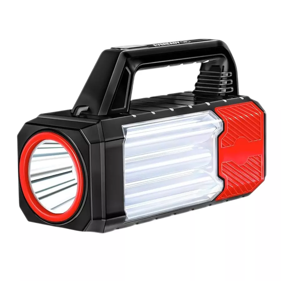 Eveready Boomray Lantern Handheld Multimedia Inbuilt Torch With AC Adapter Kit Ergonomic Handle ABS 1.5 W Power White LED & 6 W Sidelight Black & Red for Home & Office, DL 282