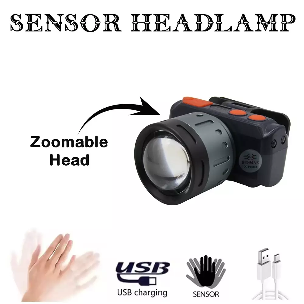 Renmax Bright Head Mount Torch 2000 mAh Li-ion Battery Waterproof Abs