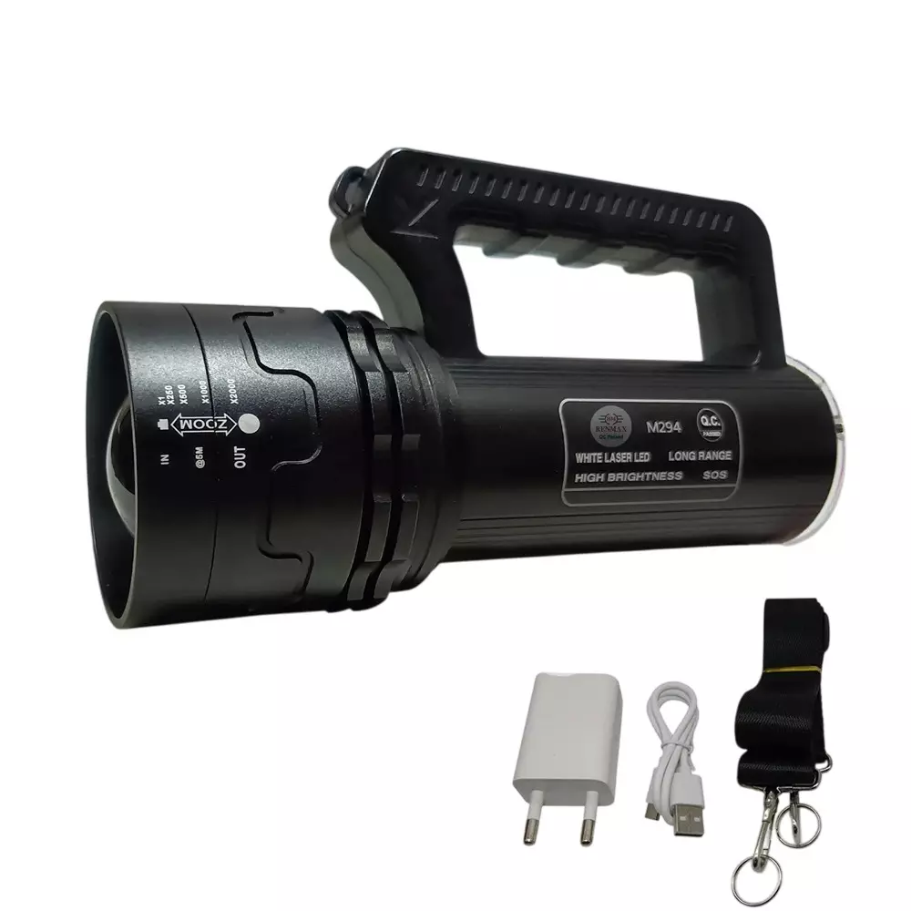 Renmax Search Zoom Focus LED Torch 1800 mAh C-Type 3 Km Light Range Waterproof Aluminum