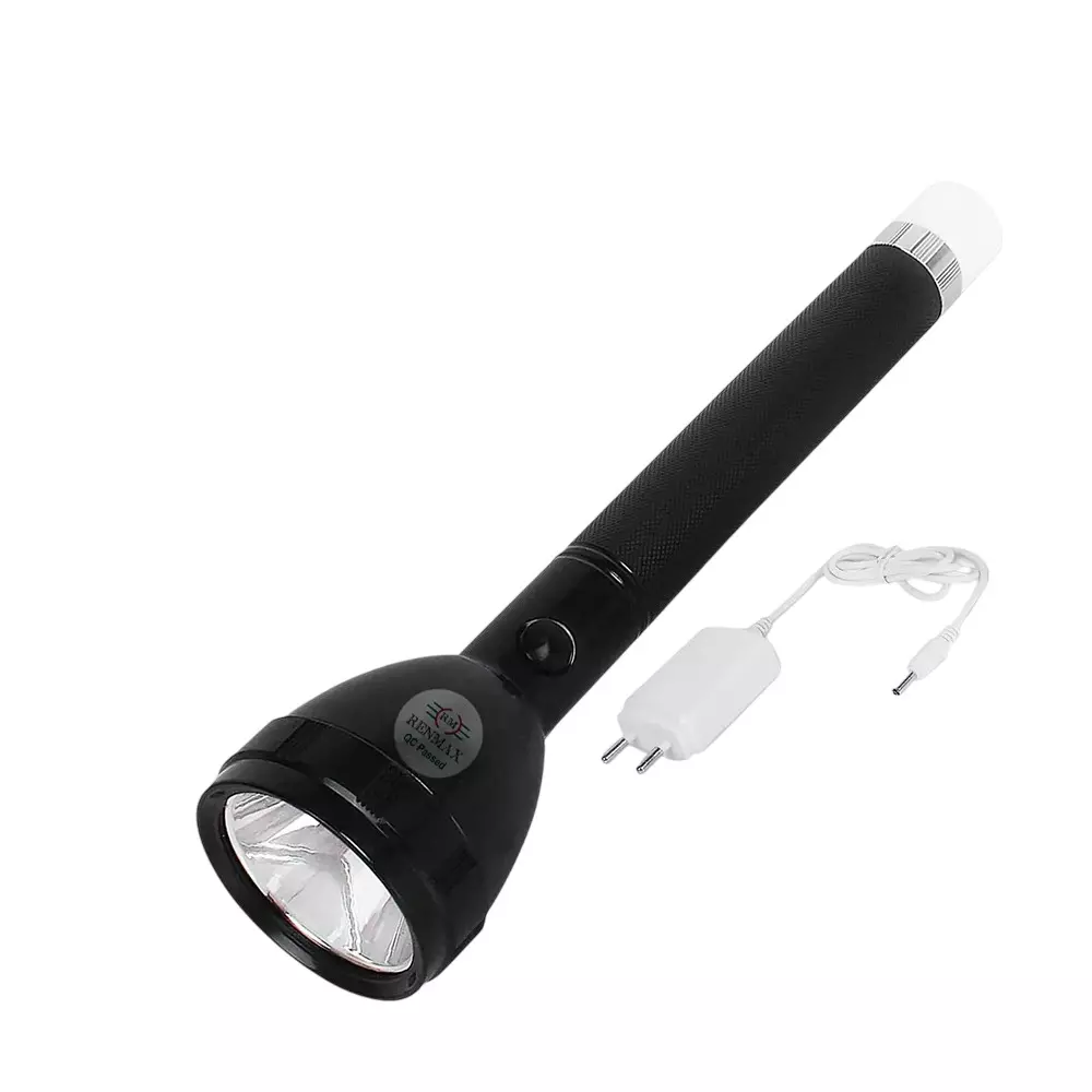 Renmax LED Flashlight Long Beam Torch 350 Lumen 1000 m Light Range Li-ion Battery C-Type ABS Plastic Black