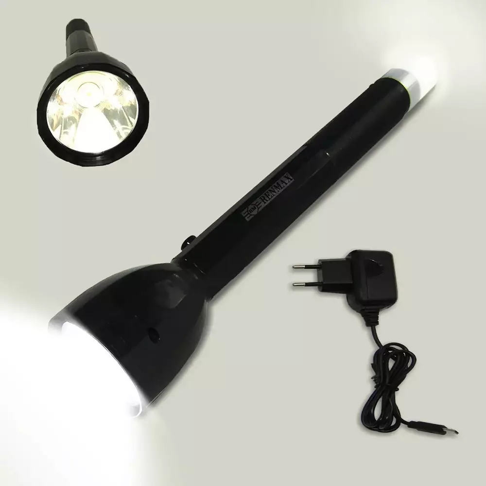 Renmax LED Flashlight Long Beam Torch 350 Lumen 1000 m Light Range Li-ion Battery C-Type ABS Plastic Black