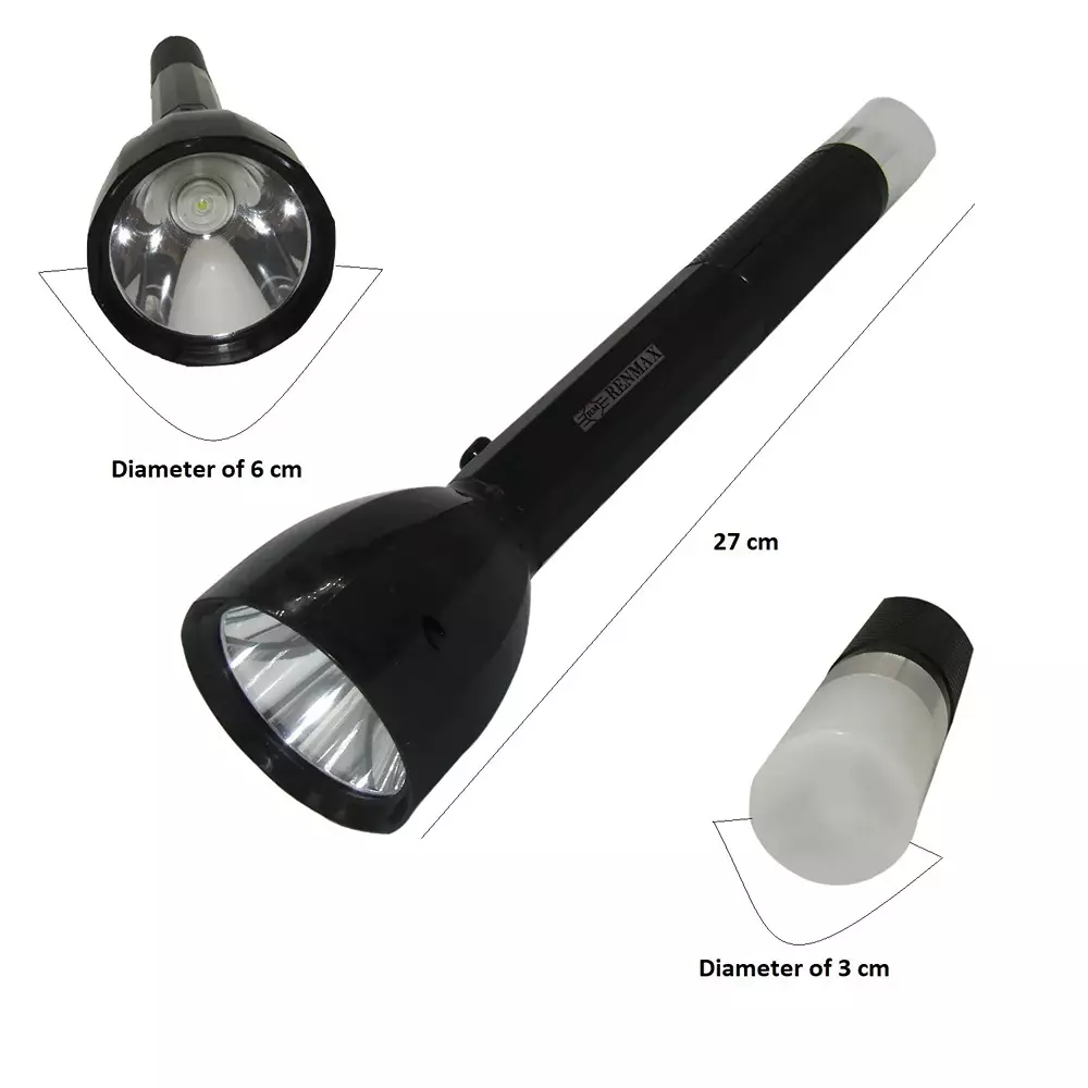 Renmax LED Flashlight Long Beam Torch 350 Lumen 1000 m Light Range Li-ion Battery C-Type ABS Plastic Black