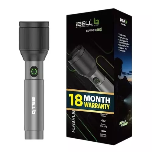 IBELL Luminex850 Rechargeable Torch Light Type C Charging 3 Light Mode Aluminium Grey