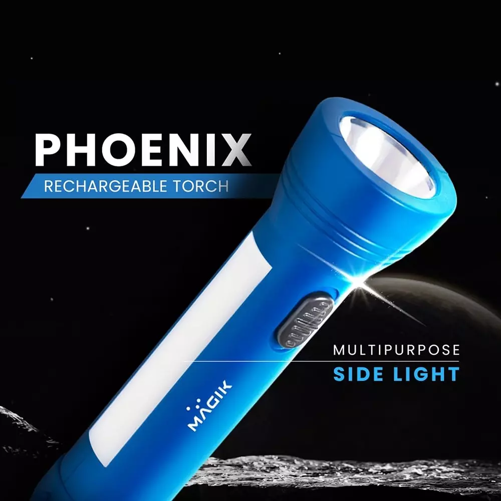 magik-5-v-phoenix-rechargeable-torch-6500-k-color-temperature-4-hour-battery-backup-blue-color-acprtb4393