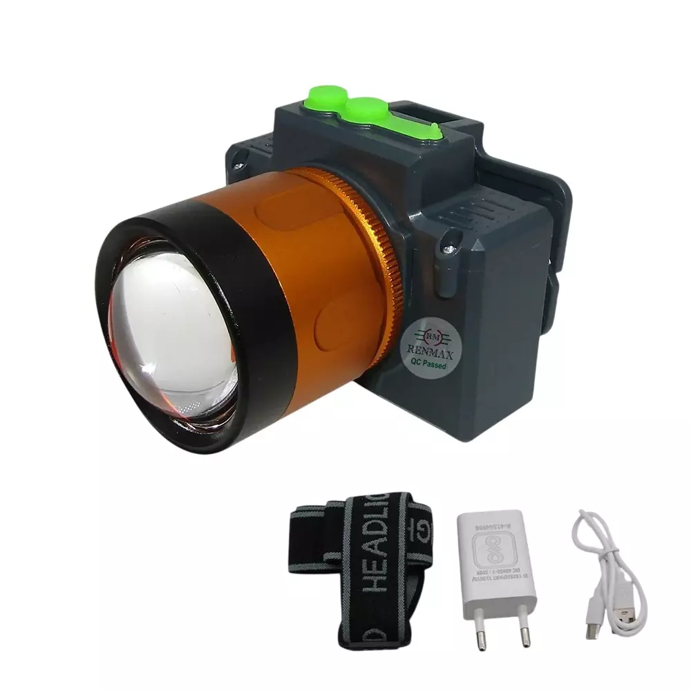 Renmax Bright Head Mount Torch 1800 mAh C-Type 1000 m Light Range Waterproof Abs, Anodized Aluminum