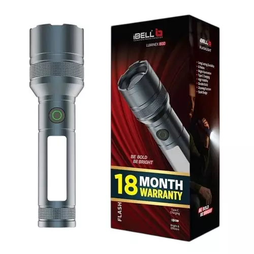 IBELL Luminex800 Rechargeable Torch Light Type C Charging 6 Light Mode Aluminium Grey