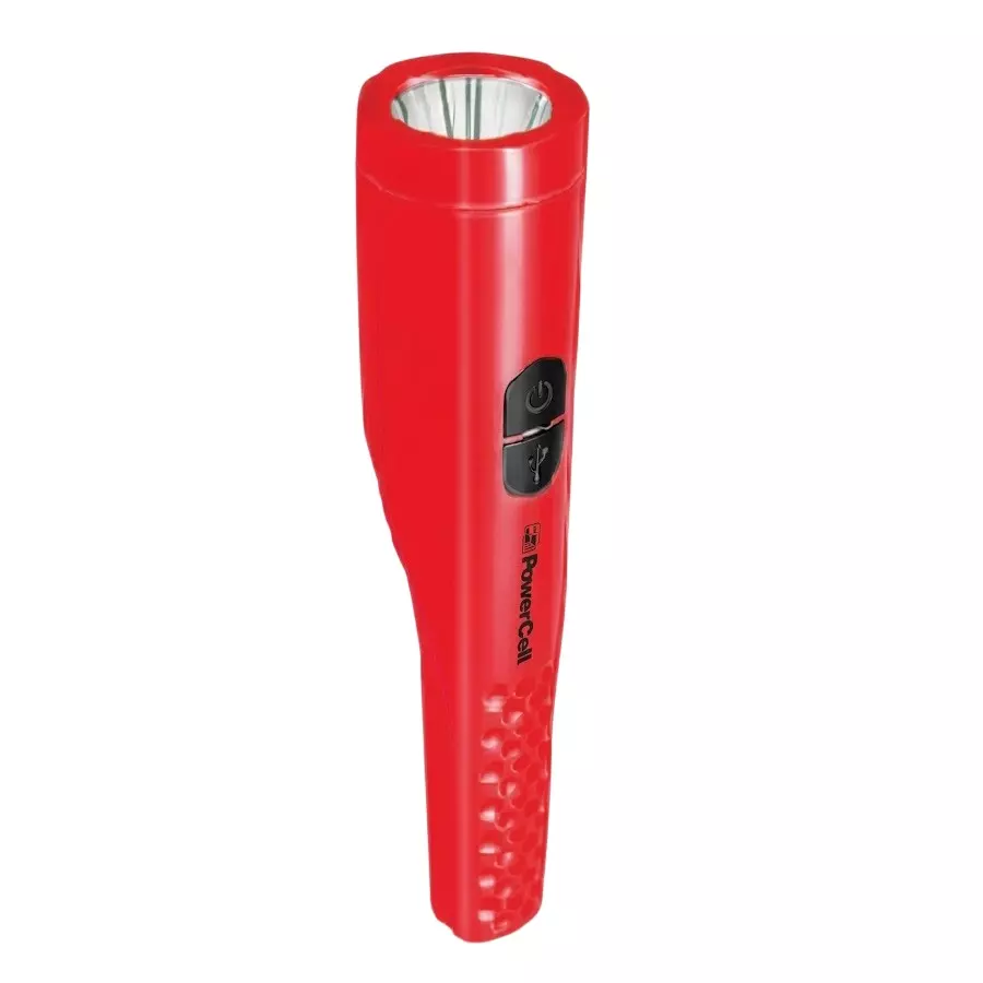 Powercell By Eveready Sparkie Rechargeable Torch With Li-ion Battery 4 Lighting Modes ABS 1 W Power Red for Home & Office, RO40