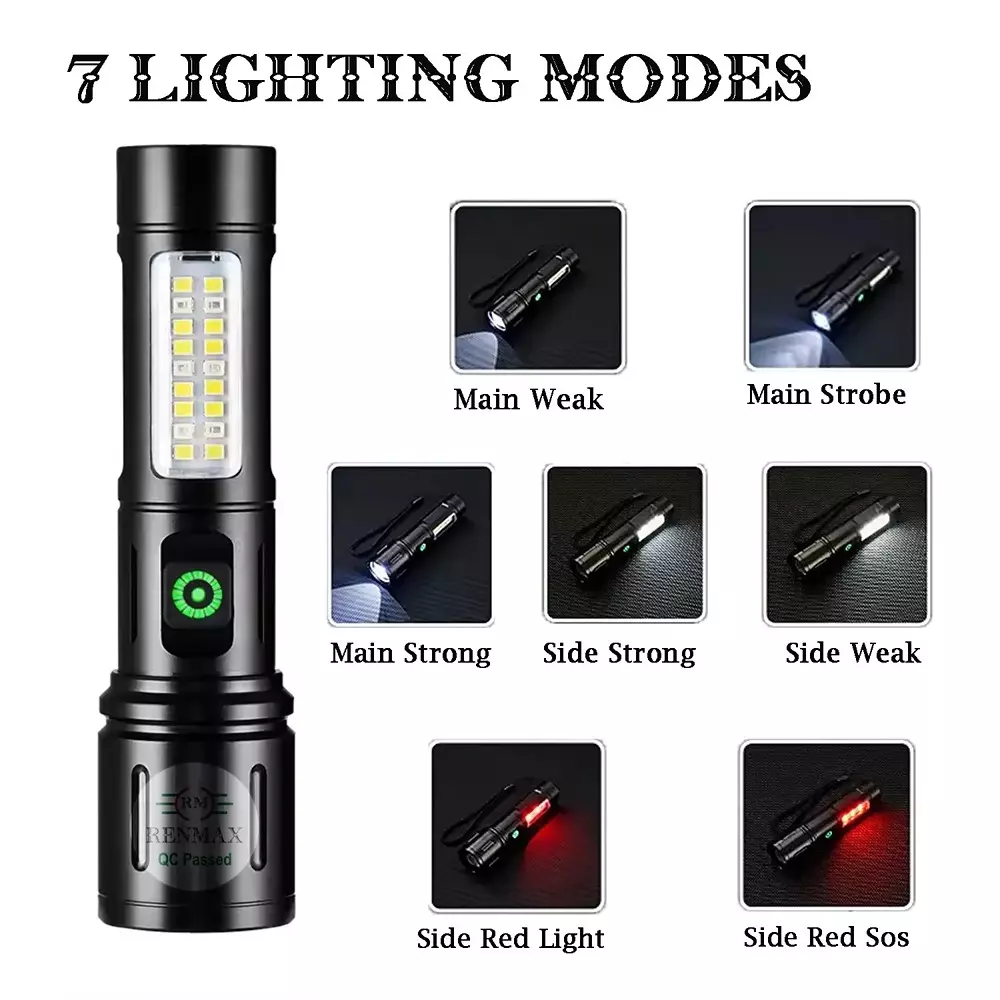 Renmax Hand LED Torch 2000 mAh 1000 Lumen 6-Light Modes Aluminum