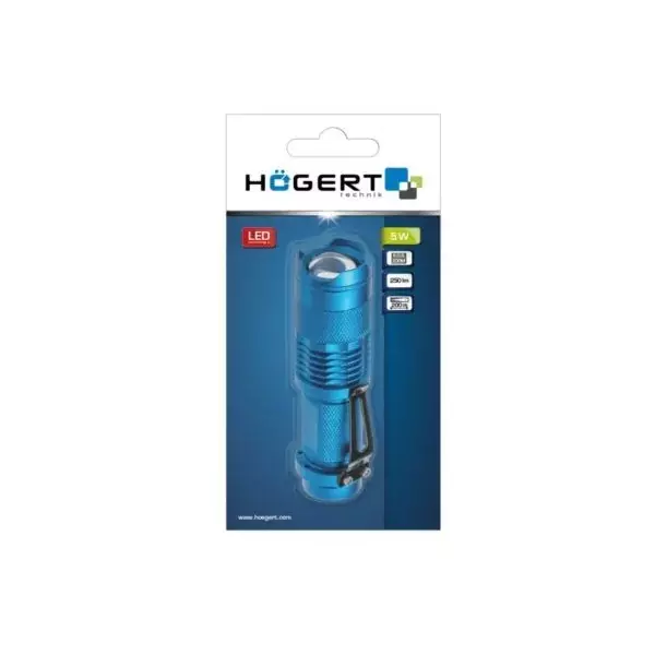 Hogert Technik 5 W Handy Pocket Flashlight 3.7 V, 14500 mAh Battery Capacity and Aluminium Body, HT1E424 (Without Battery)