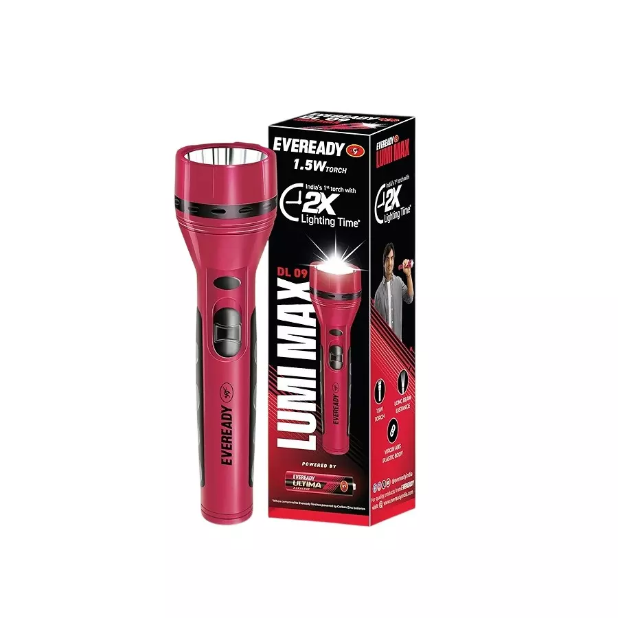 Eveready Lumi Max Battery Operated Torch ABS 1.5 W Power Red for Home & Office, DL 09
