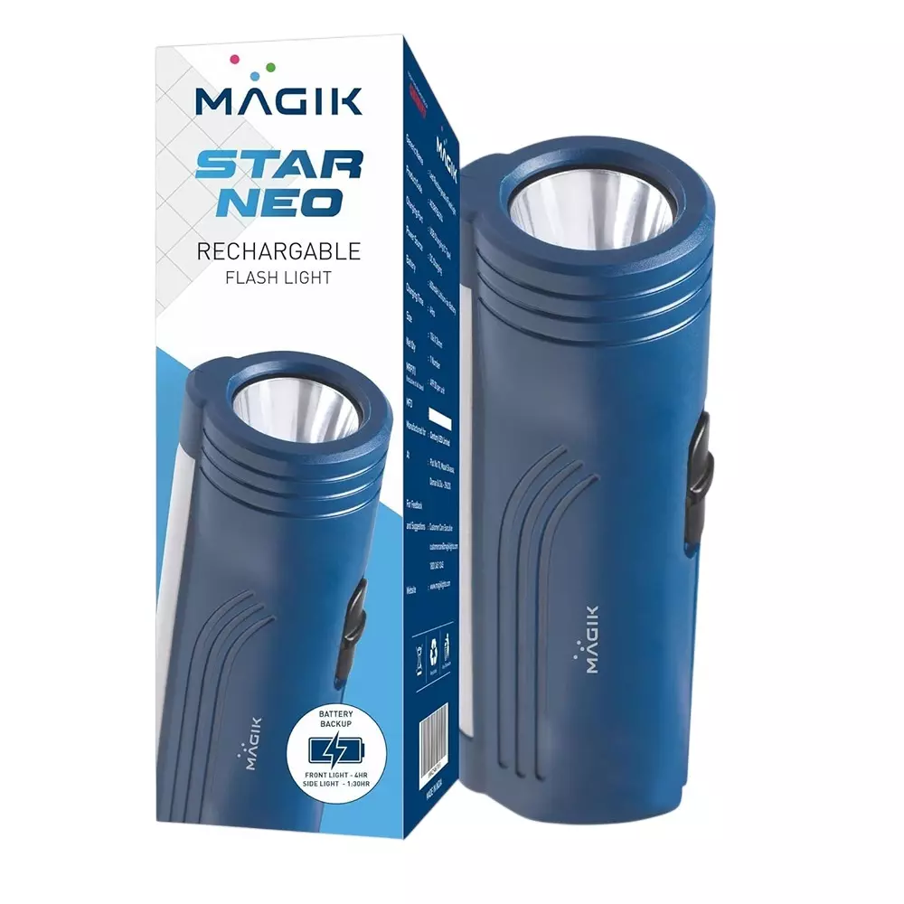 Magik 5 V Star Neo Rechargeable Flashlight with 600 mAH Li-Ion Battery, 4 Hours Battery Backup Blue Color, ACSRFB4394 (With Battery)