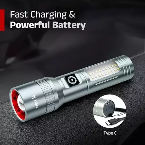 IBELL Rechargeable Flashlight Matt Finish Type C Charging Aluminium Grey, FL8230S