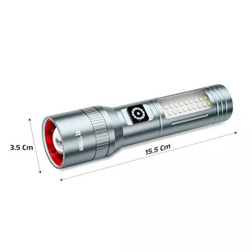 IBELL Rechargeable Flashlight Matt Finish Type C Charging Aluminium Grey, FL8230S