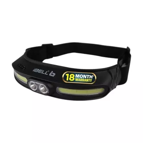 IBELL Headlamp Torch with Headband Type C Charging Lithium Ion 5 Light Mode Plastic Black