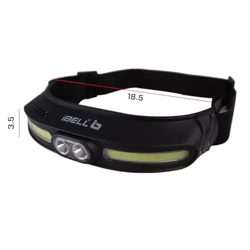 IBELL Headlamp Torch with Headband Type C Charging Lithium Ion 5 Light Mode Plastic Black