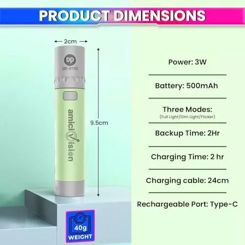 amicivision-mini-rechargeable-torch-green-3-w-led-flashlight-with-3-modes-type-c-charging-led-indicator
