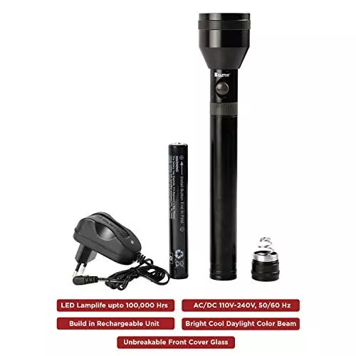 castor-rechargeable-led-flashlight-torch-lithium-ion-battery-10-hours-run-time-aluminium-black-ctfl0466q