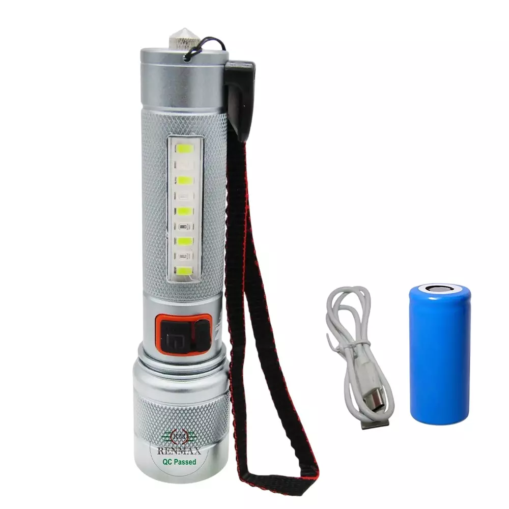 Renmax Beam Focus Zoom Torch 2000 mAh Li-ion Battery 800 Lumen 5-Light Modes Aluminum