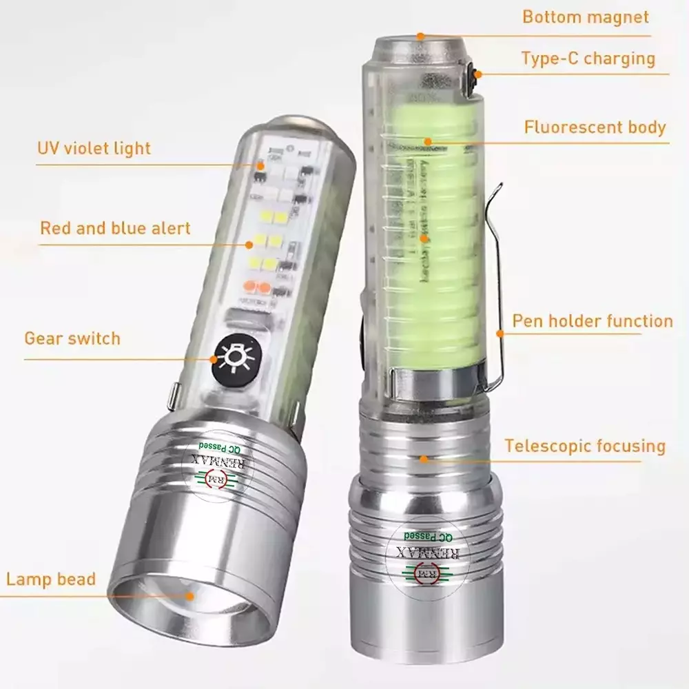 Renmax Multifunction Bright LED Torch 2000 mAh Li-ion Battery 1000 Lumen Waterproof Metal