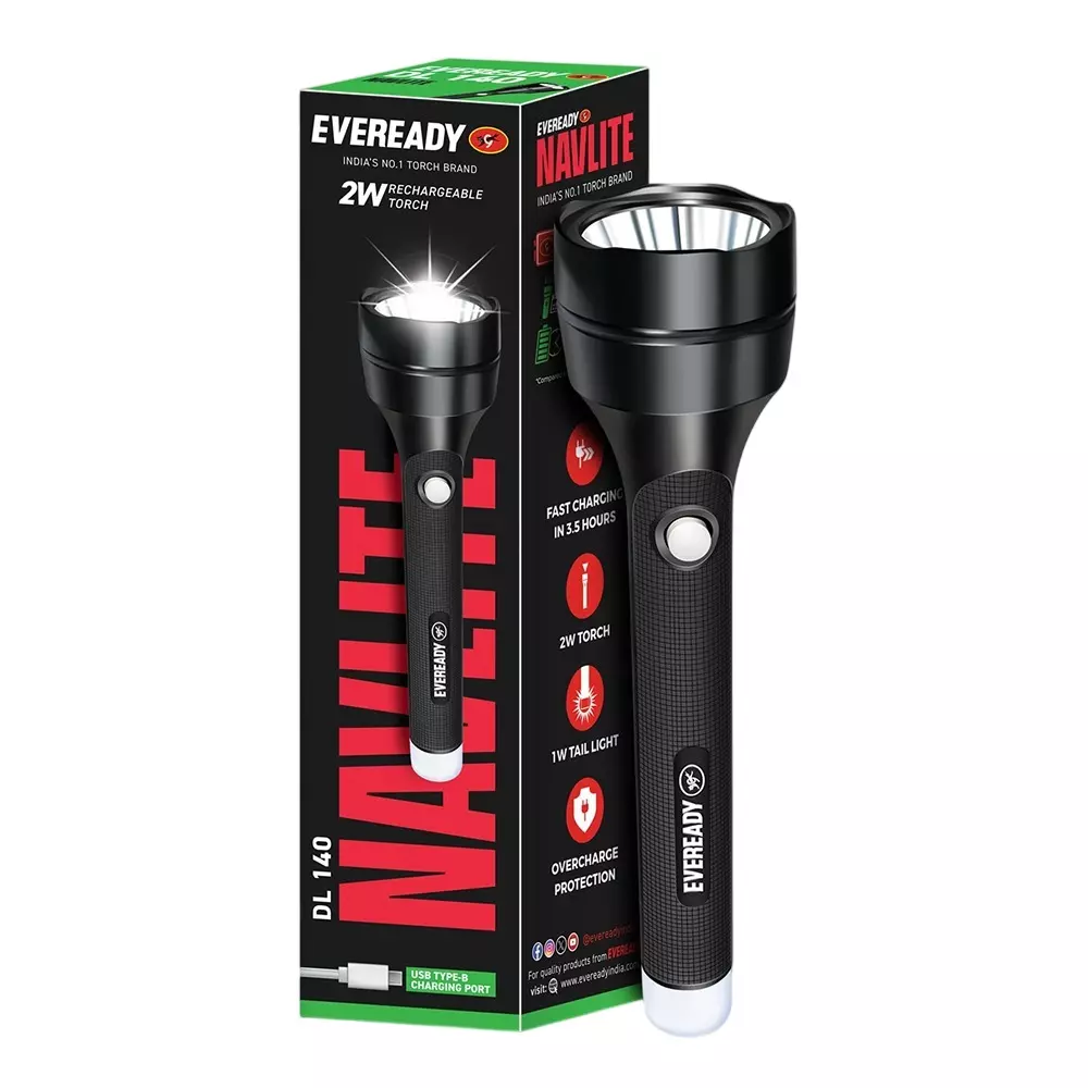 Eveready Navlite Handhel Torch With Battery Long Beam Front Light ABS 2 W Power Black for Home & Office, DL 140