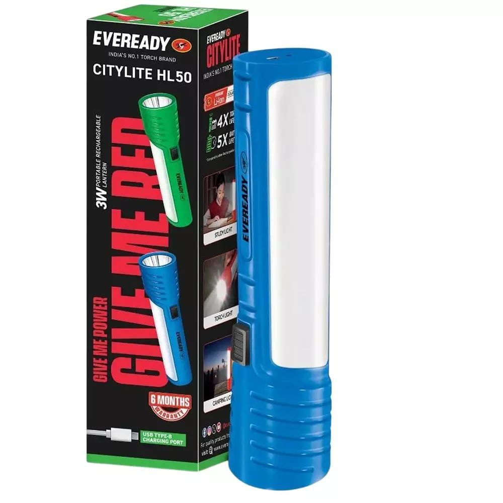 Eveready Citylite Lantern Cum Torch Ergonomic Handle ABS 2 W Power Blue for Home & Office, HL 50