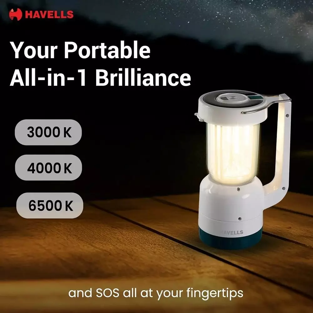Havells 6 W Beacon Filament Lantern with Rechargeable, 3.7 V and 3600 mAh Battery, LHEXTKPGCN1W006