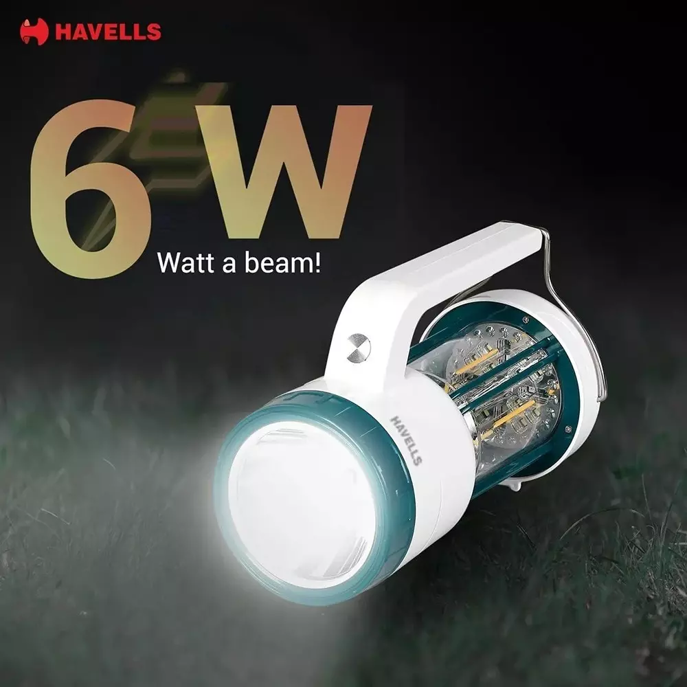 Havells 6 W Beacon Filament Lantern with Rechargeable, 3.7 V and 3600 mAh Battery, LHEXTKPGCN1W006