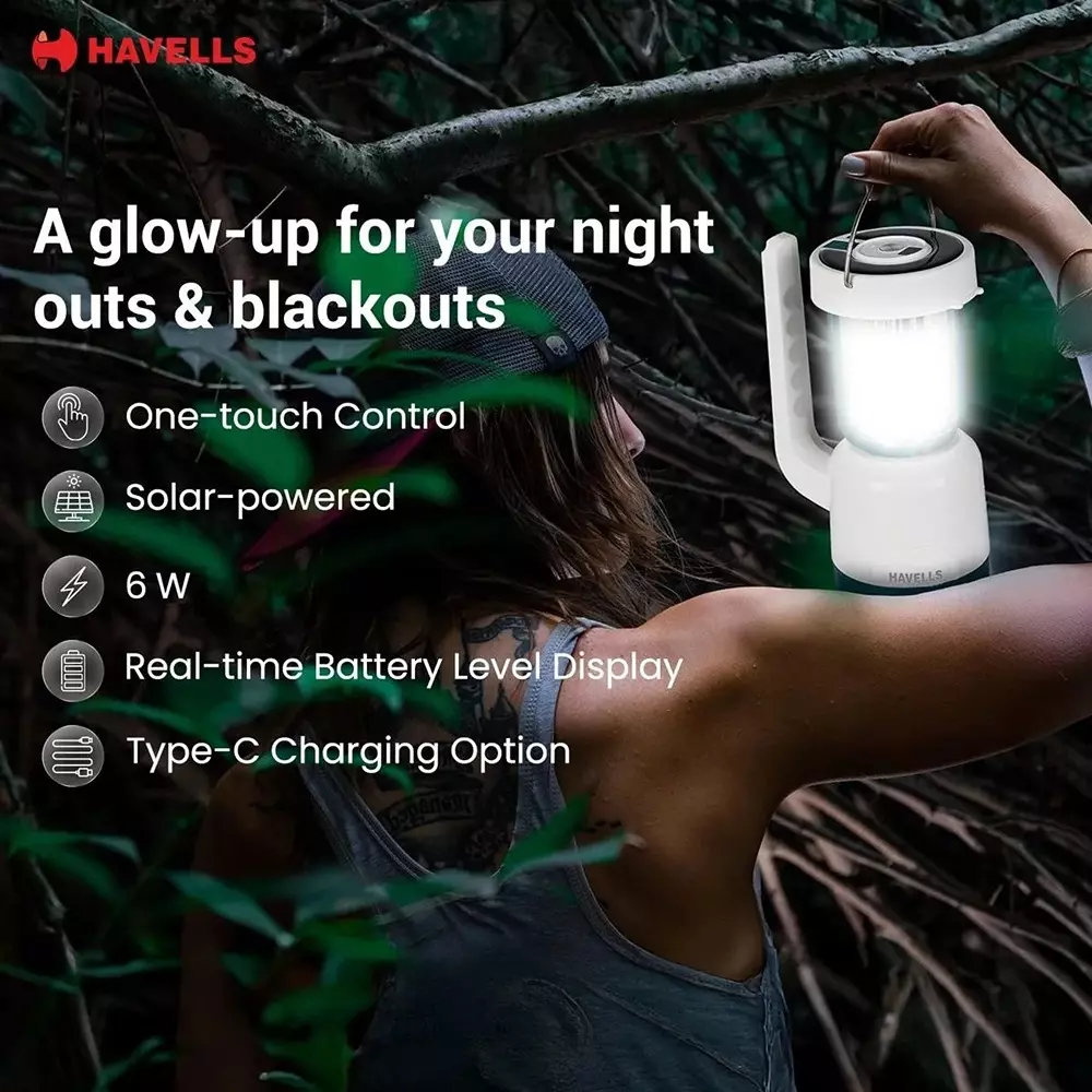 Havells 6 W Beacon Filament Lantern with Rechargeable, 3.7 V and 3600 mAh Battery, LHEXTKPGCN1W006