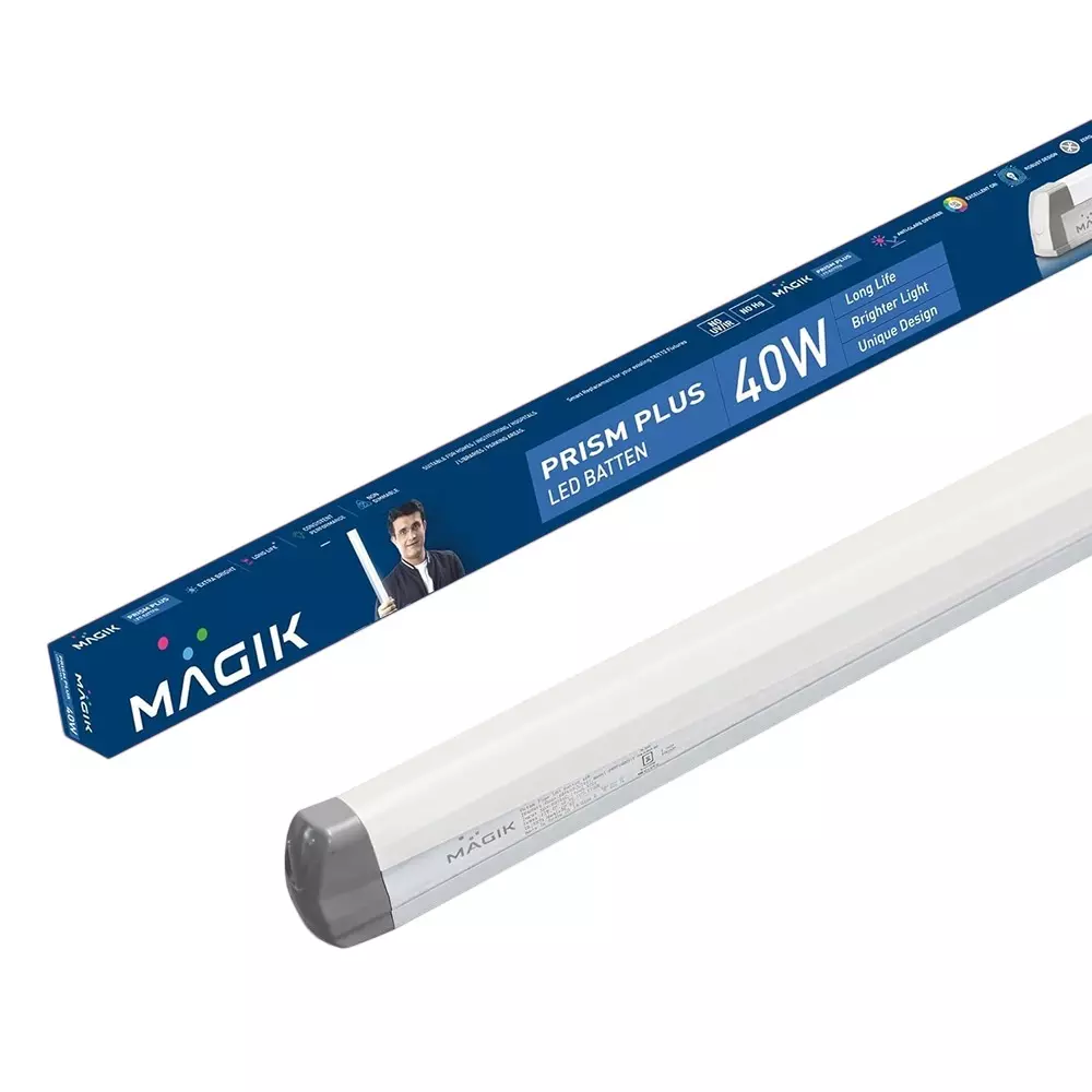 Magik 40 W Prism Plus LED Batten 6500 K Color Temp. G5 Base T8 Shape Size 4 Ft (121.92 cm) Length and Aluminium Body, BWPP040C1321