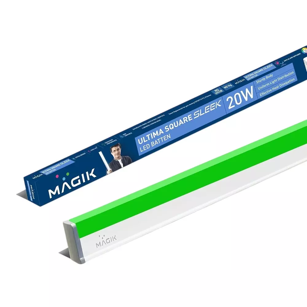 Magik 20 W Ultima Square Sleek LED Batten Light Polycarbonate (PC) Body and Green Color, BWUSS020G4344