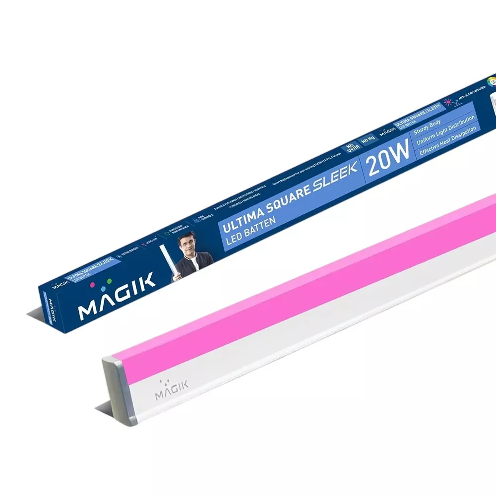 Magik 20 W Ultima Square Sleek LED Batten Light Polycarbonate (PC) Body and Pink Color, BWUSS020P4347