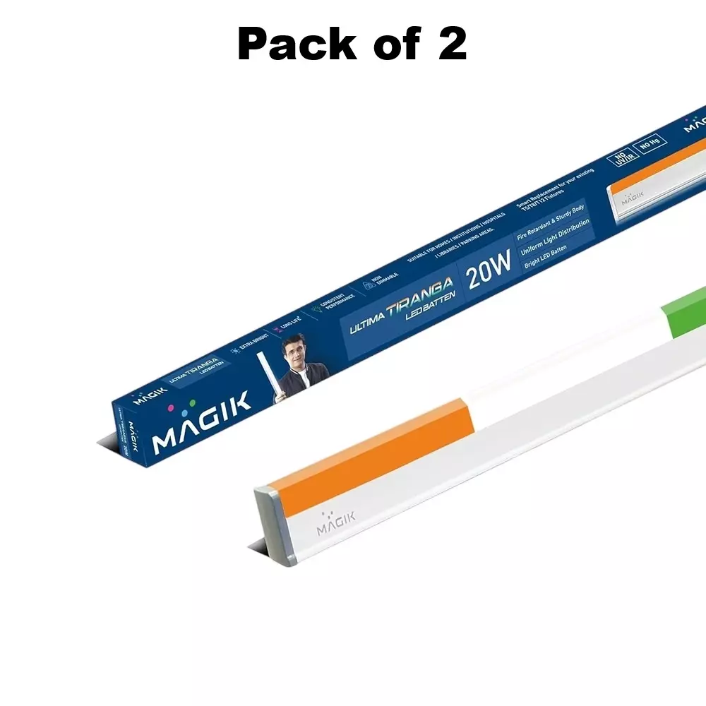 Magik 20 W Tiranga LED Batten Light Polycarbonate (PC) Body and 25000 Hours Life Expectancy, BWUT020SWG4303E2 (Pack of 2)