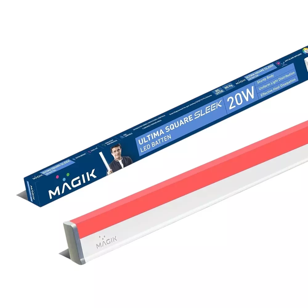 Magik 20 W Ultima Square Sleek LED Batten Light Polycarbonate (PC) Body and Red Color, BWUSS020R4346