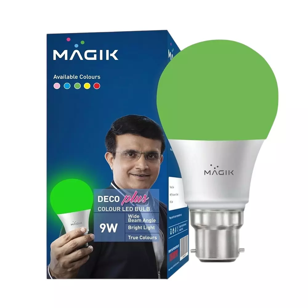 Magik 9 W Deco Plus LED Color Bulb 6500K Color Temperature B22D Base Green Color, LUDP009G4258