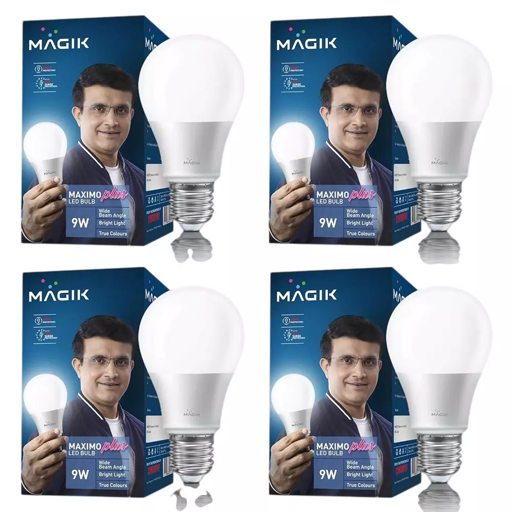 Magik 9 W Maximo Plus LED Bulb 6500 K Color Temperature E27 Base and Upto 4 kV Surge Protection, LUMAP009C4127E4 (Pack of 4)