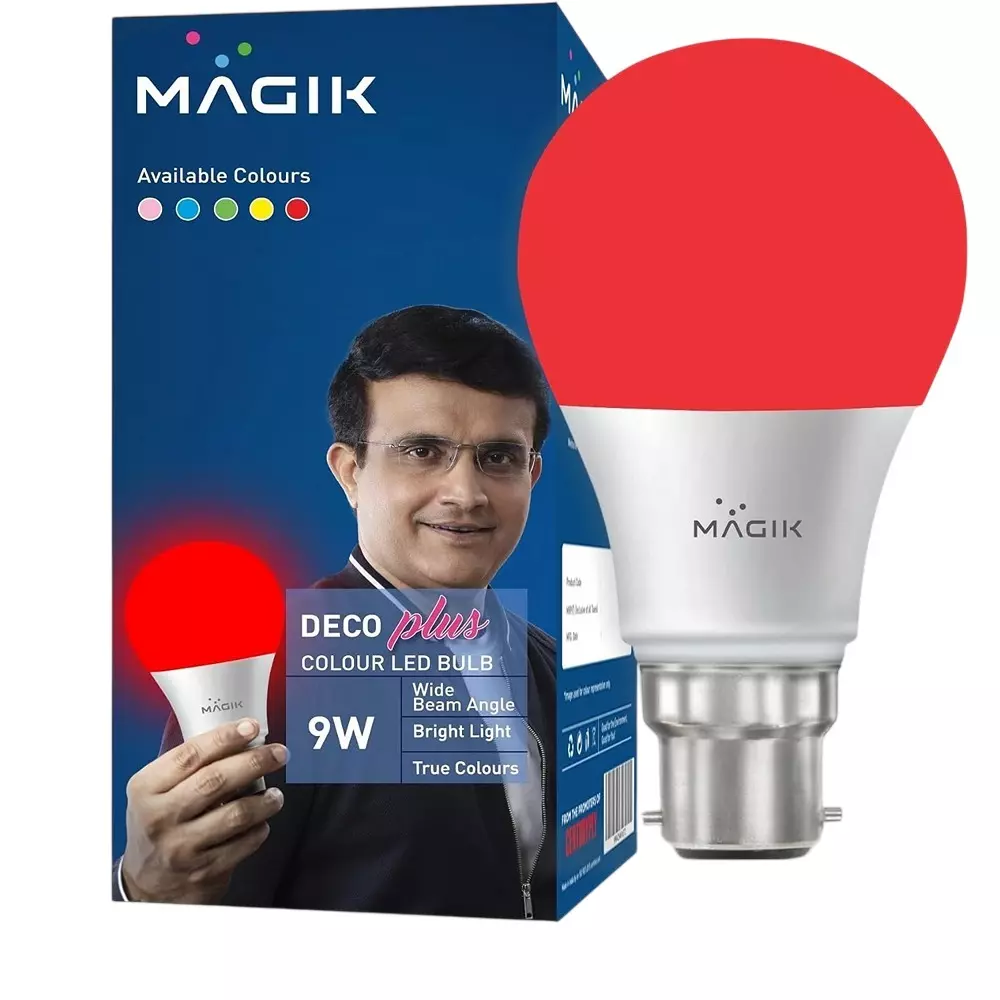 Magik 9 W Deco Plus LED Color Bulb 6500K Color Temperature B22D Base Red Color, LUDP009R4256