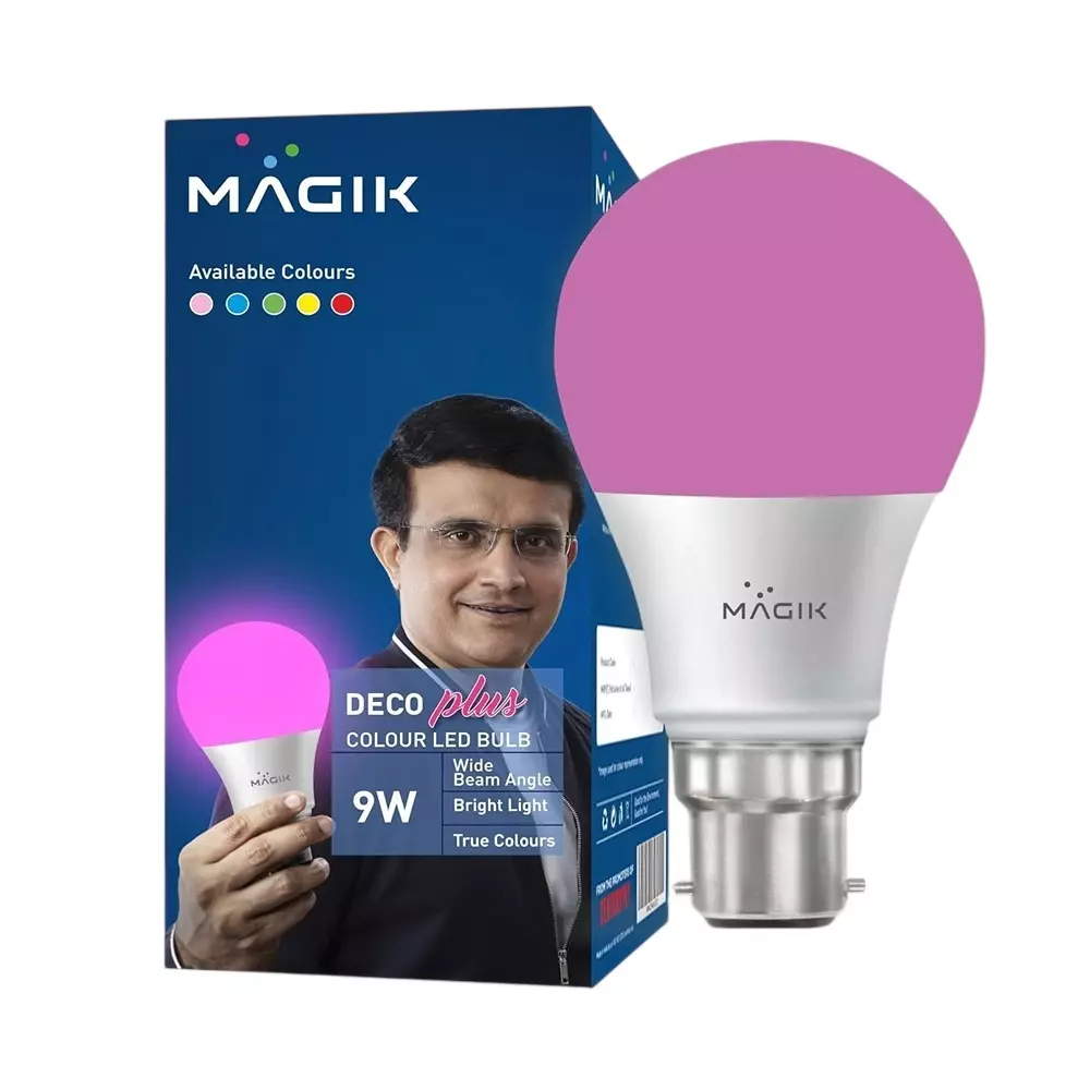 Magik 9 W Deco Plus LED Color Bulb 6500K Color Temperature B22D Base Pink Color, LUDP009P4260