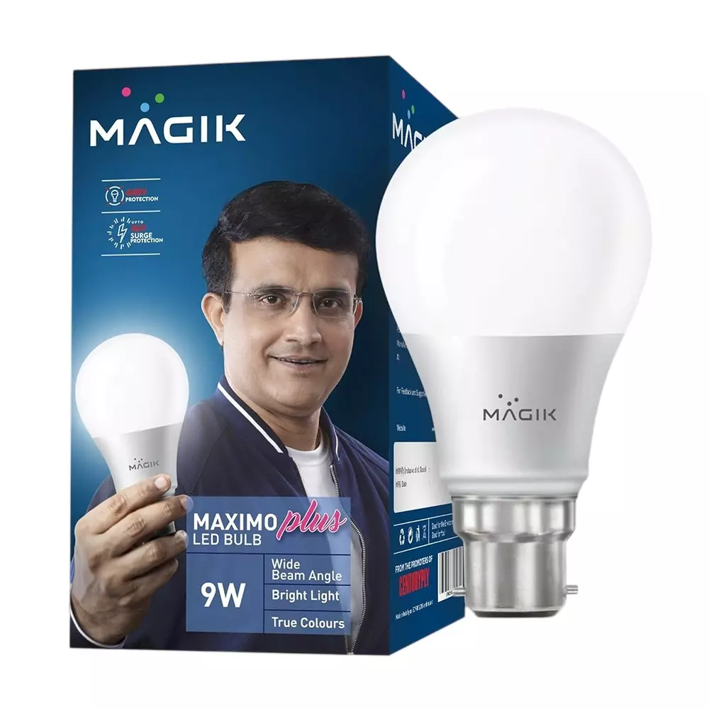 Magik 9 W Maximo Plus LED Bulb 3000 K Color Temperature B22 Base and Upto 4 kV Surge Protection, LUMAP009W4145