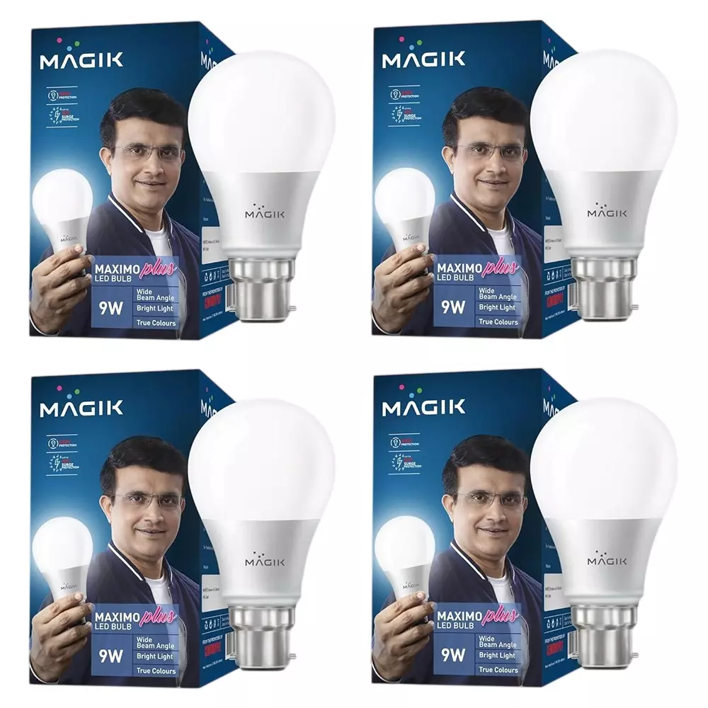 Magik 9 W Maximo Plus LED Bulb 3000 K Color Temperature B22 Base and Upto 4 kV Surge Protection, LUMAP009W4126E4 (Pack of 4)