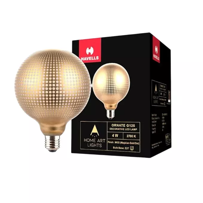 Havells 4 W Ornate G125 MGD LED Lamp Magician Gold Dot E27 Base Cap and 2700 K, LHLDBLHA6C8R004
