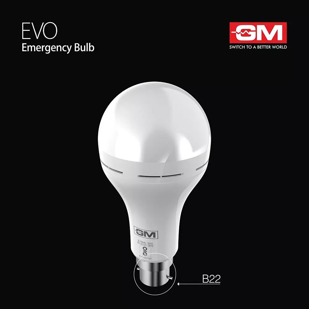 GM Evo LED Emergency Bulb 9 W White Light Colour B22D Bulb Base, GBA-9-ER-6K