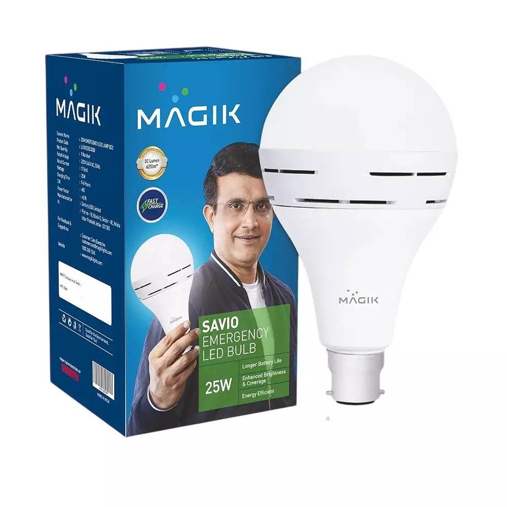 Magik 25 W Savio LED Emergency Bulb 6500 K Color Temperature B22 Base and 4 Hours Battery Backup Time, LUSV025C4528