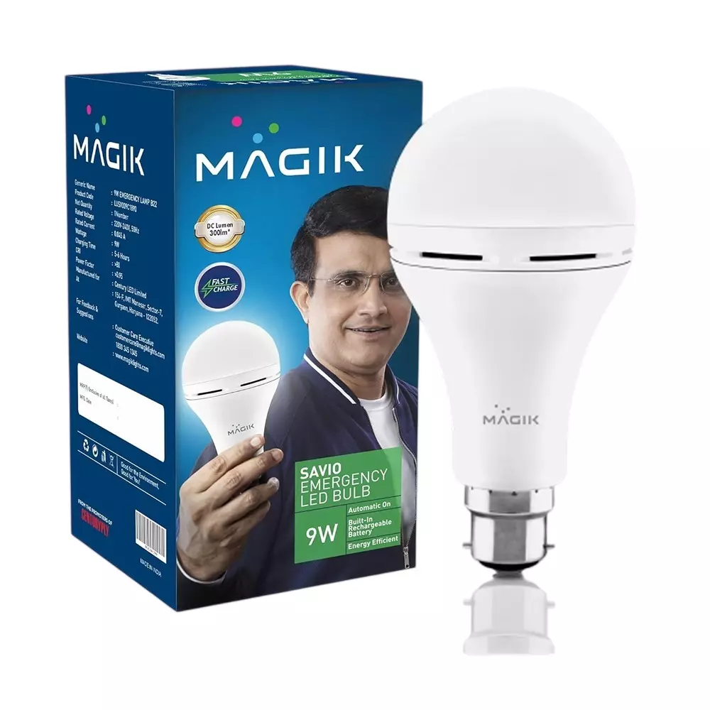 Magik 9 W Savio LED Emergency Bulb 6500 K Color Temperature B22 Base and 4 Hours Battery Backup Time, LUSV009C1890
