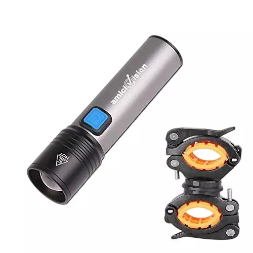 amiciVision USB-Rechargeable LED Flashlight 4 Modes with Cycle Mount