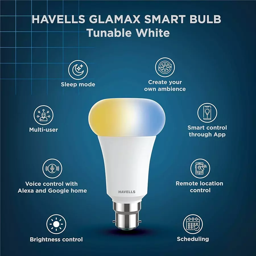 Havells Glamax 9 W Smart bulb B22 White 6500 K, LHLDAMED3A8R009