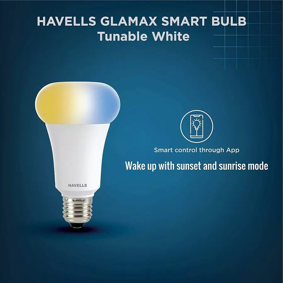 Havells Glamax 9 W Smart bulb E27 White 6500 K, LHLDAMHD3A8R009