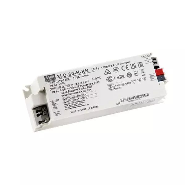 Mean Well XLC-60-KN Series LED Drivers Power Supply 1 Output 136 mm (5.354 inch) Without Dimming, XLC-60-H-KN
