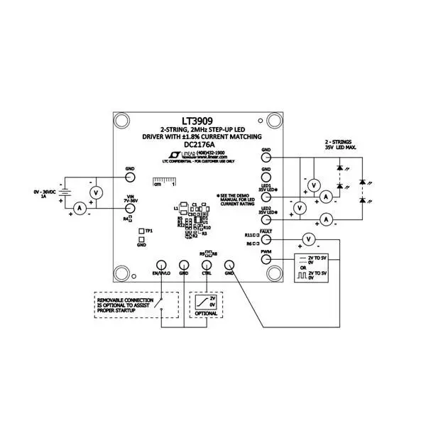 Analog Devices LT3909 Series Demonstration Boards 7 to 36 V Operating Supply Voltage, DC2176A