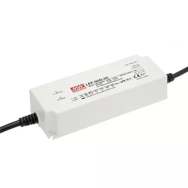 Mean Well LPF-90 Series LED Drivers Power Supply 1 Output 161 mm (6.339 inch) Without Dimming, LPF-90-54