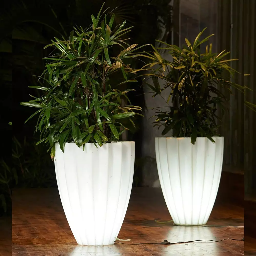 ATUL Classic Style LED Pots Floor Standing White Plastic Weather & UV Resistant, Flora Planter